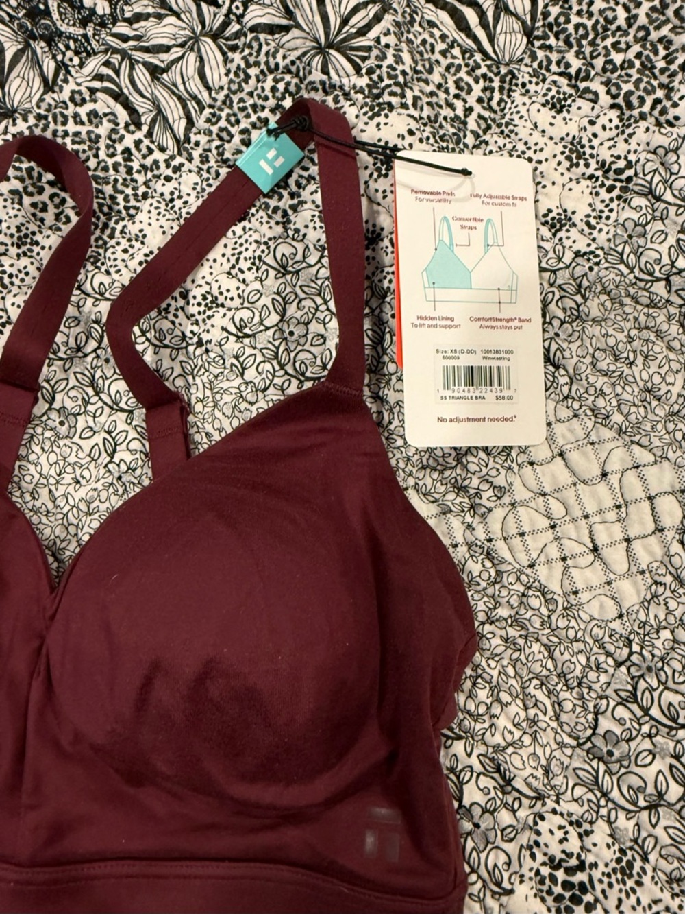 Tommy John Second Skin Triangle Bralette XS D-DD Burgundy NWT - Picture 2 of 4